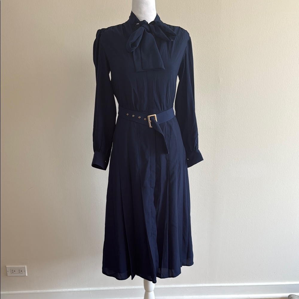 Babaton Blue Long Sleeve Peter Pan Collar Shirt Dress